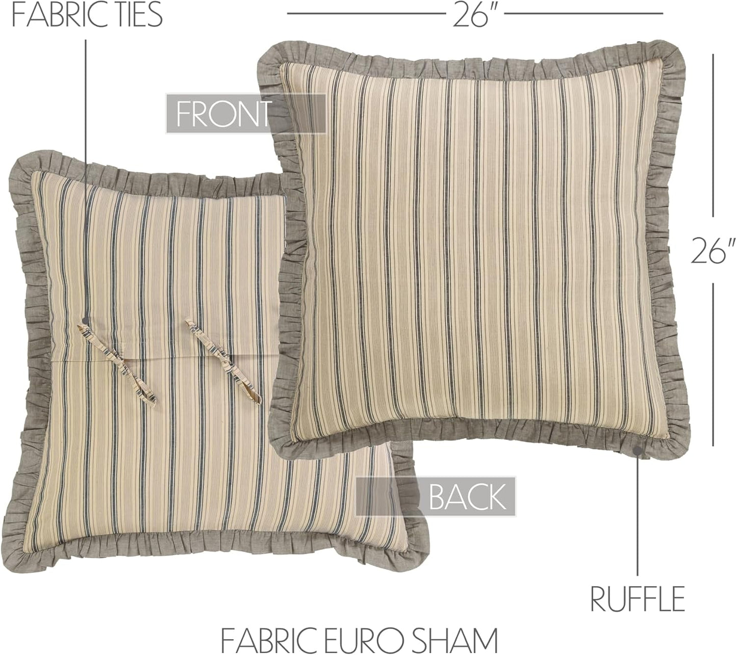VHC Brands Farmhouse Bedding-Sawyer Mill Tan Fabric Euro Sham, 26x26 (Dark Creme White)