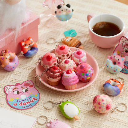 JOYIN 28 Packs Valentine Dessert squishy toys Stress Relief Keychains with Fun Dessert Cards, PU Donuts Squishy Toys, Cupcake & Popsicles Keychain, Slow-Rising Toy for Kids Classroom Gift Party Favor