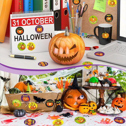 Colarr 1600 Pcs Halloween Stickers Christian Pumpkin Stickers for Halloween Religious Halloween Roll Stickers 16 Design Halloween Vinyl Roll Stickers for Water Bottles Halloween Party Favors Gift