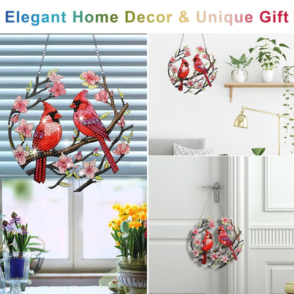 DIYDeligths DIY Hanging Pendant Ornament Diamond Art Painting for Adults Beginners with Accessories Single Sided Dot-Drill Pendant for Home Wall Window Garden Decor (Openwork Cardinal)