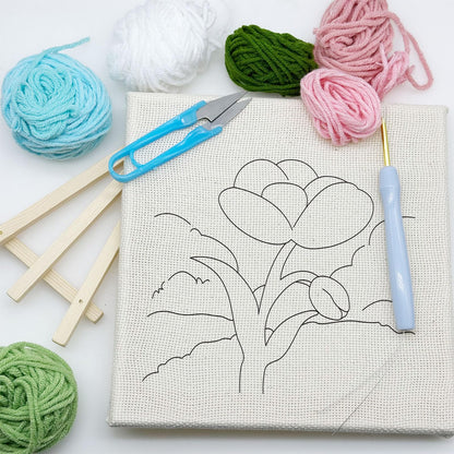 Woohome Punch Needle Starter Kit, Punch Needle Embroidery Kit Frame with Punch Needle Fabric, Hoop, Yarns, Punch Needle for Beginner (Purple Cymbidium)