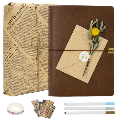 Vienrose Photo Album Scrapbook Kit, 3 Ring Faux Leather Cover DIY Memory Book Kraft Paper with 30 Sheets 60 Pages, Vintage Scrapbooking Supplies Set for Wedding, Anniversary, Valentine Gifts, Brown