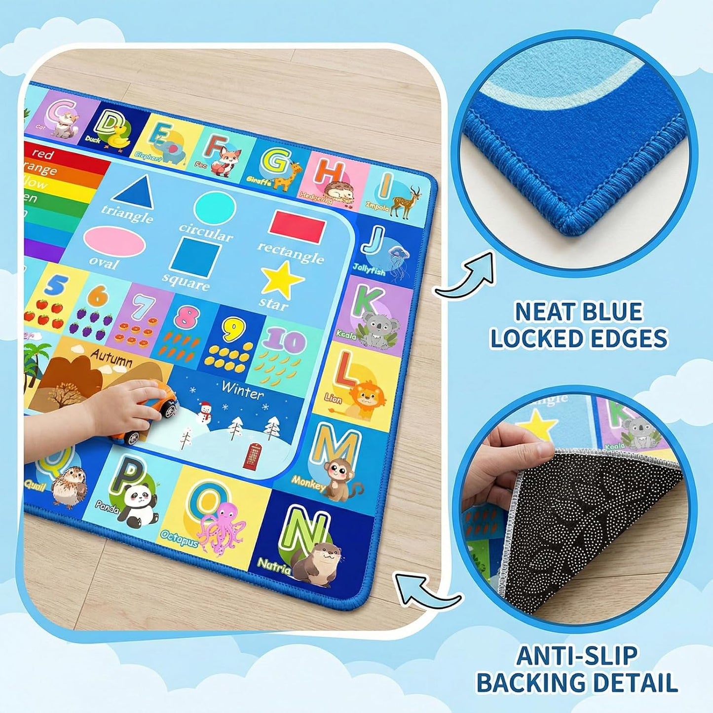 2.5x4 Kids Rug for Playroom Bedroom, Feet Educational ABC Area Rug for Classroom Nursery, Non-Slip Alphabet Learning