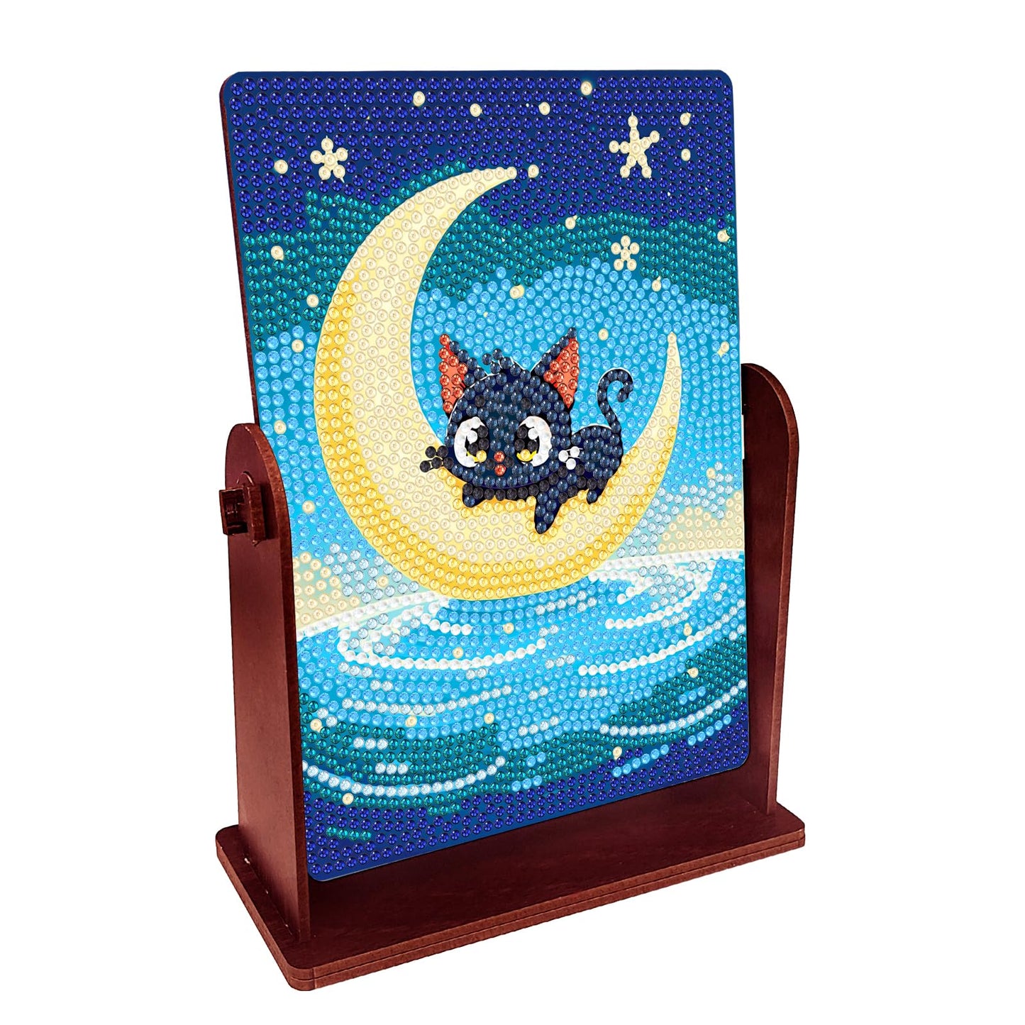 pigpigboss Black Cat Diamond Painting Rotate Mirror Kit, 5D DIY Crystal Drill Moon Cat Diamond Art Dots Makeup Mirror for Adult Beginner Home Office Desktop Decor