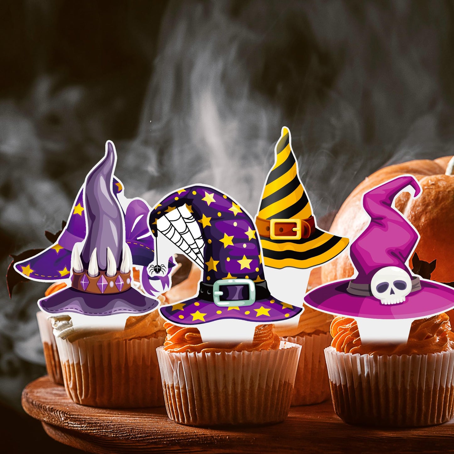 Witch Hat Cupcake Topper Halloween Horror Theme Decorations 48PCS Halloween Witch Hat Cupcake Picks Decor for Boys Girls Birthday Baby Shower Party Supplies