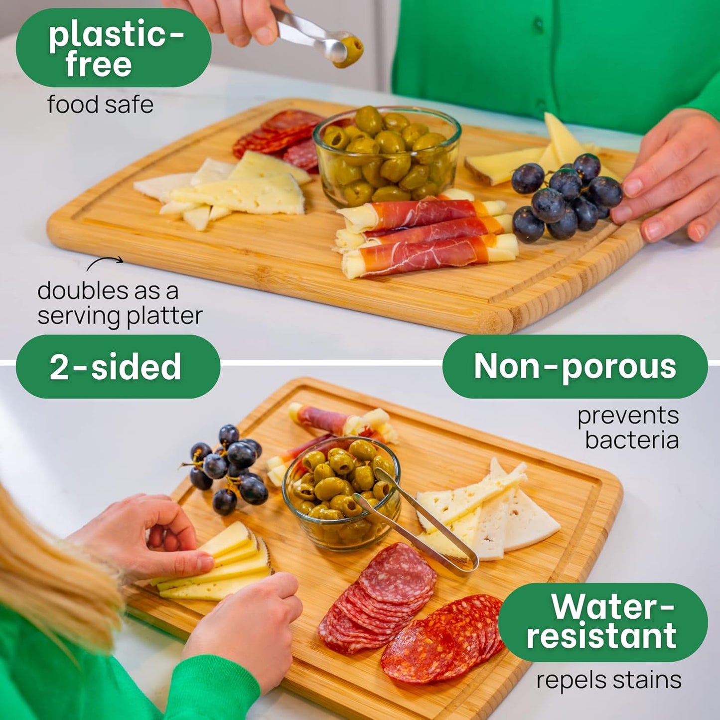 15 Inch GREENER CHEF Bamboo Cutting Board with Lifetime Replacements - Medium Wooden Chopping Board for Kitchen