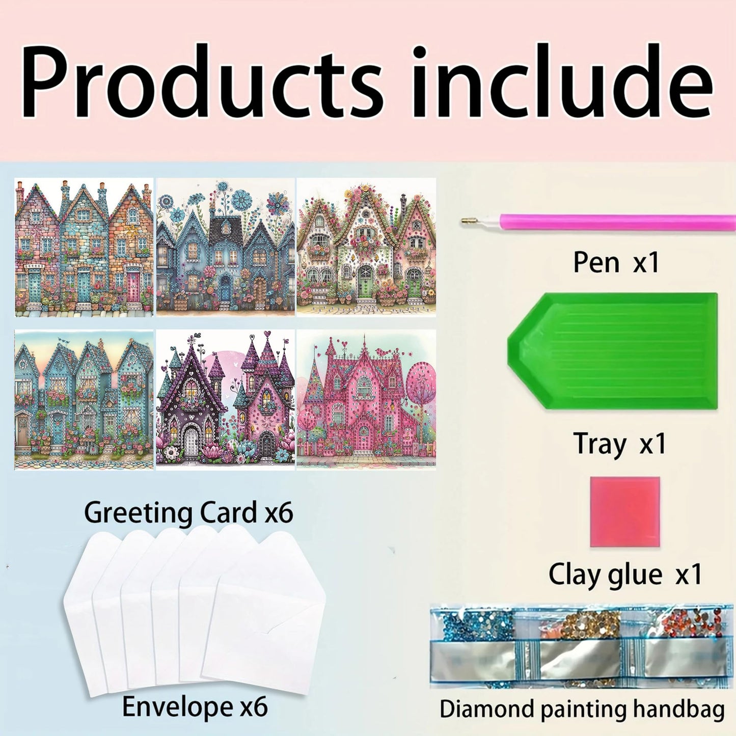 MaiYiYi 6 Packs DIY House Diamond Painting Greeting Cards Kit, Flower Diamond Art Cards with Envelopes, Thank You Card for Family Friends Holiday Birthday