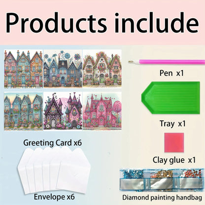 MaiYiYi 6 Packs DIY House Diamond Painting Greeting Cards Kit, Flower Diamond Art Cards with Envelopes, Thank You Card for Family Friends Holiday Birthday