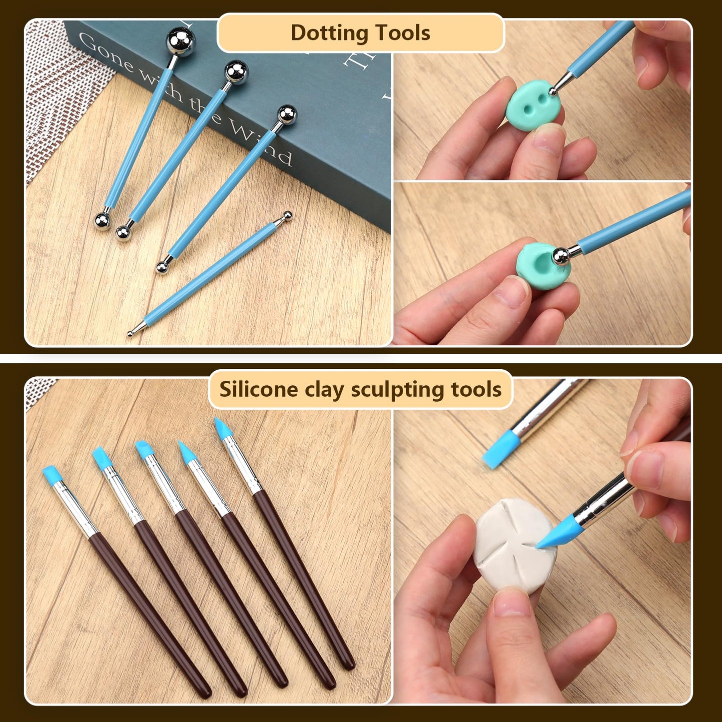 Clay Tools Kit, Pottery Tools, Polymer Clay Tools, Clay Sculpting Tools with Dotting Tools, Modeling Clay for Modeling, Smoothing, Cleaning, Carving, Shaping, and Sculpting