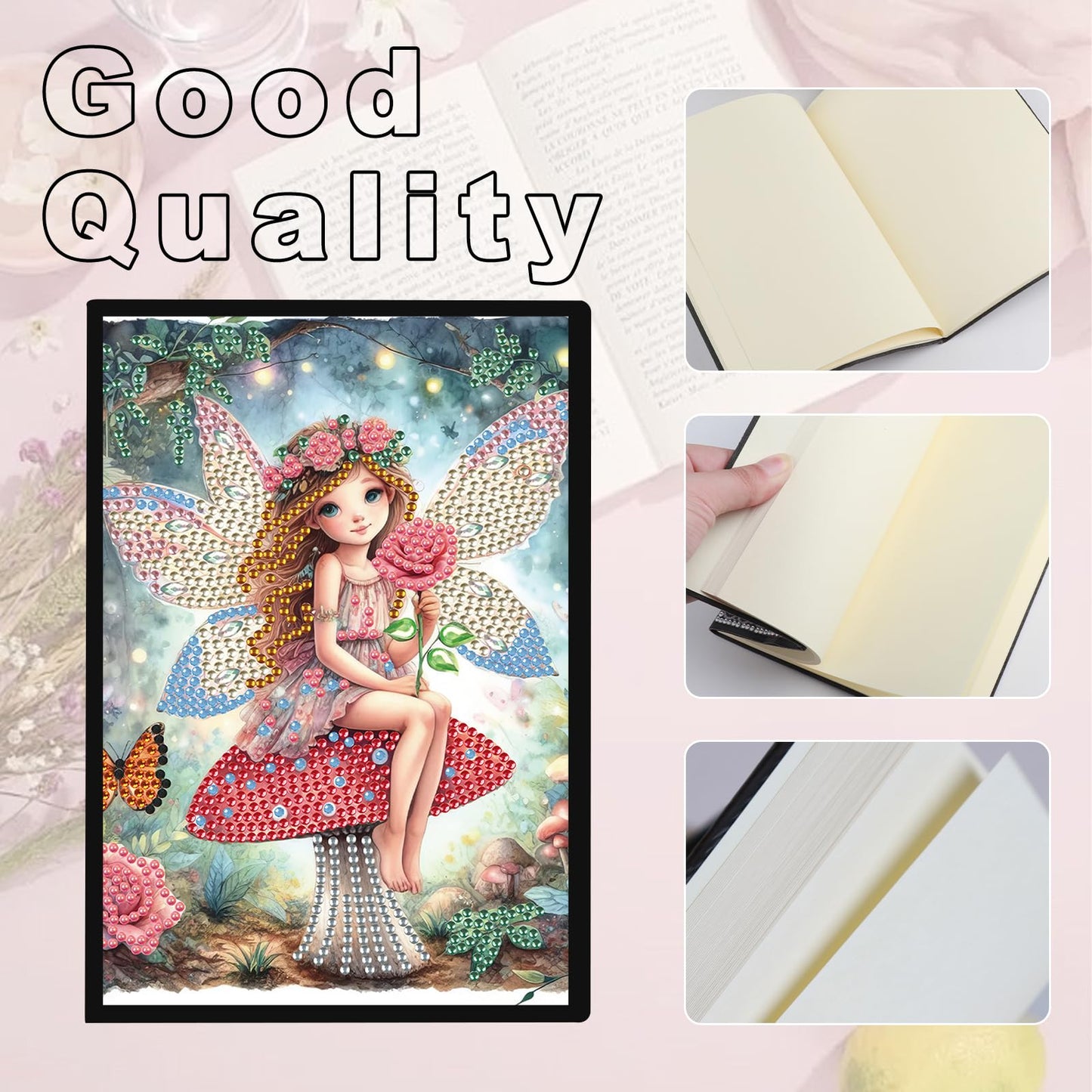 JZHYOAN 2Pcs Diamond Painting Notebook for Adults, Butterfly Fairy DIY Art Special Pattern Diamond Journals Sketchbook, Drawing Painting Notebook Gifts for Adult, Woman, Man Pink