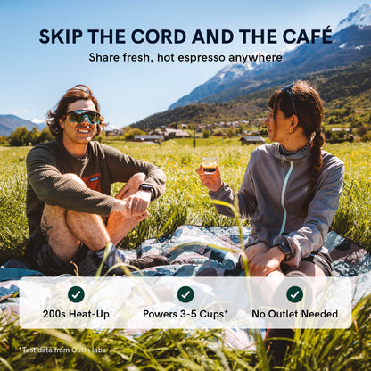 OutIn Nano Portable Electric Espresso Machine, Travel Coffee Maker for Camping, Car Coffee Maker Self-Heating with USB-C, With Ground Coffee & NS Capsule for RV, Hiking, Office
