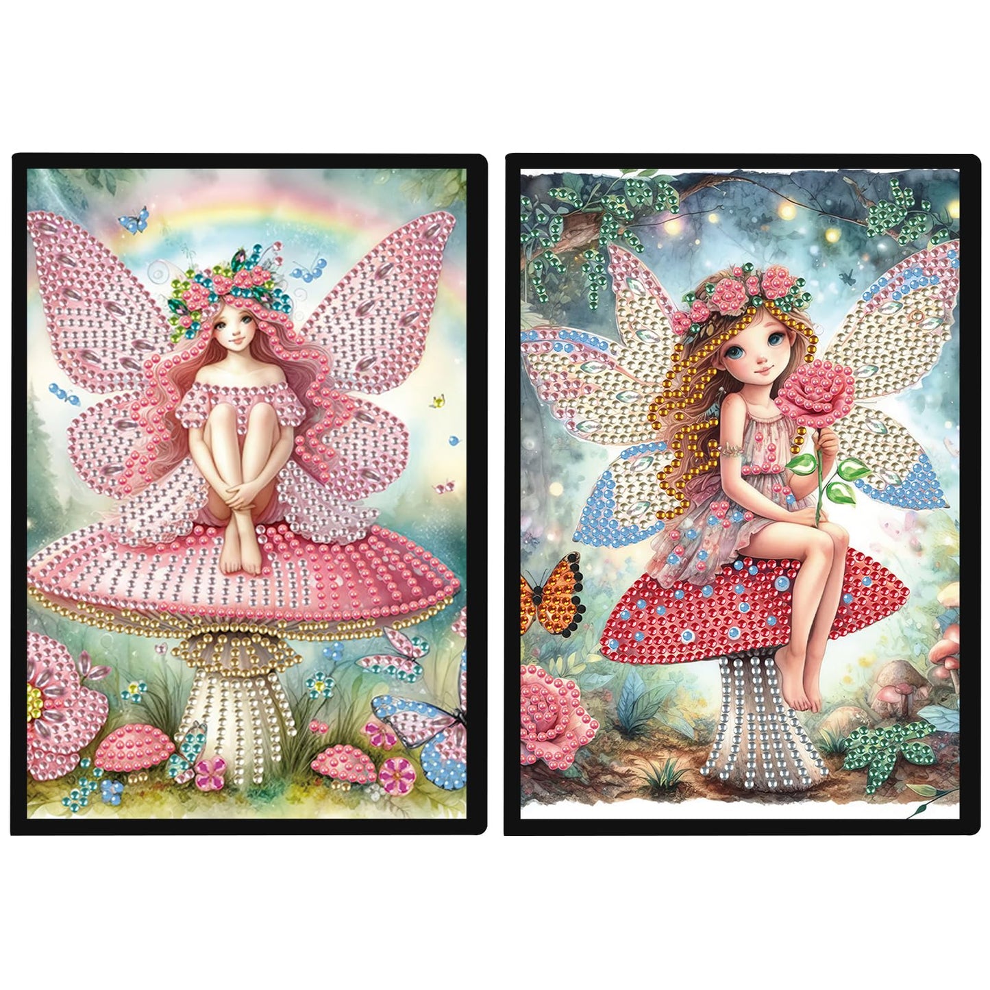 JZHYOAN 2Pcs Diamond Painting Notebook for Adults, Butterfly Fairy DIY Art Special Pattern Diamond Journals Sketchbook, Drawing Painting Notebook Gifts for Adult, Woman, Man Pink