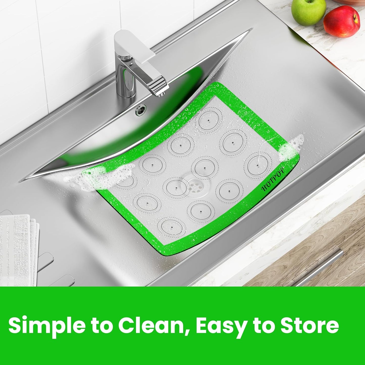 HOTPOP Reusable Macaron Cookie Sheet, Non-Stick Baking Mats, Set of 4 (2 Half Sheets, 2 Quarter Sheets)