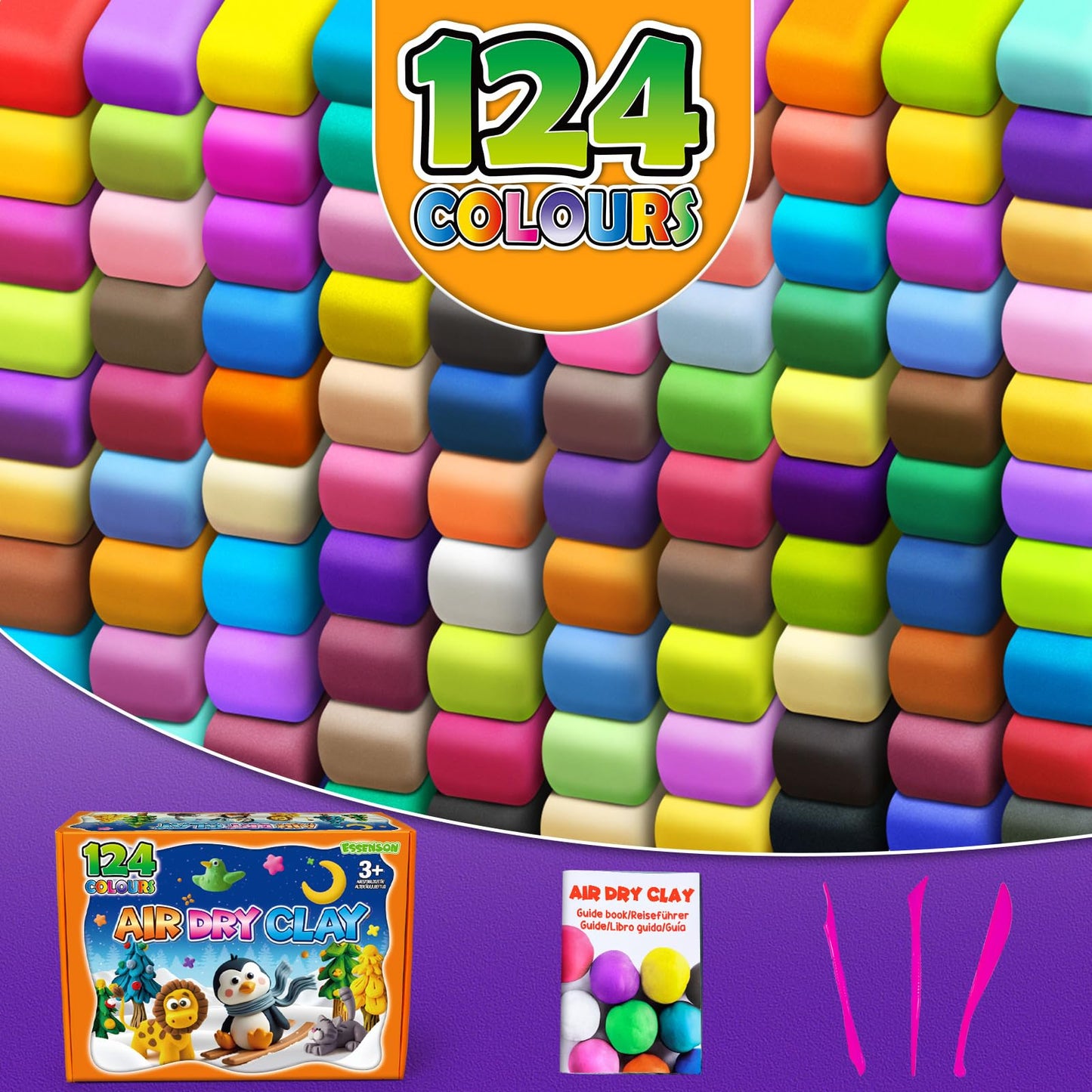 Magic Clay - Air Dry Clay 124 Colors, Modeling Clay for Kids with Tools, Soft & Ultra Light, Toys Gifts for Age 3 4 5 6 7 8+ Years Old Boys Girls Kids