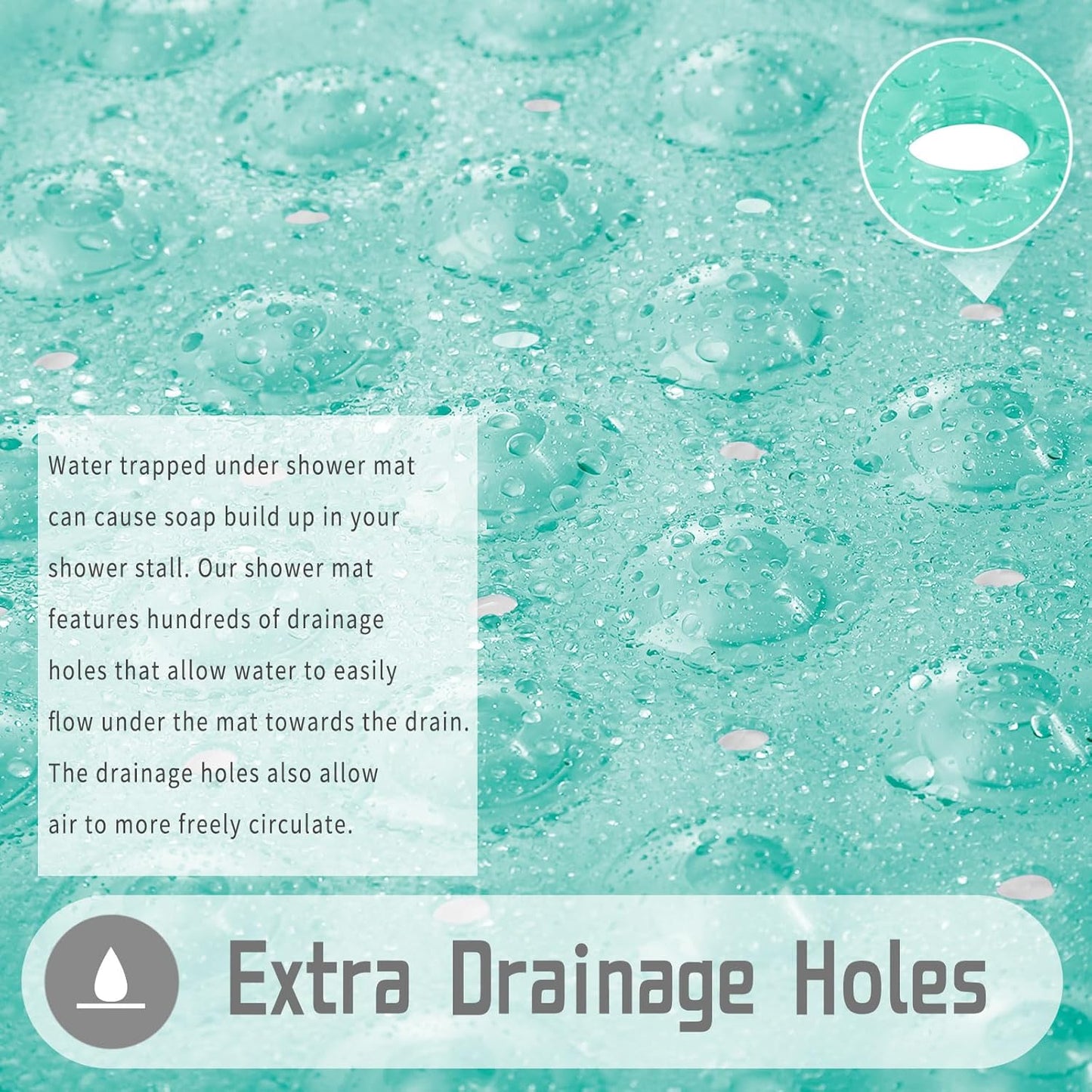 Yimobra Shower Stall Mat Non Slip, 21x21 Inch Soft Square Bath Mat with Suction Cups and Drain Holes