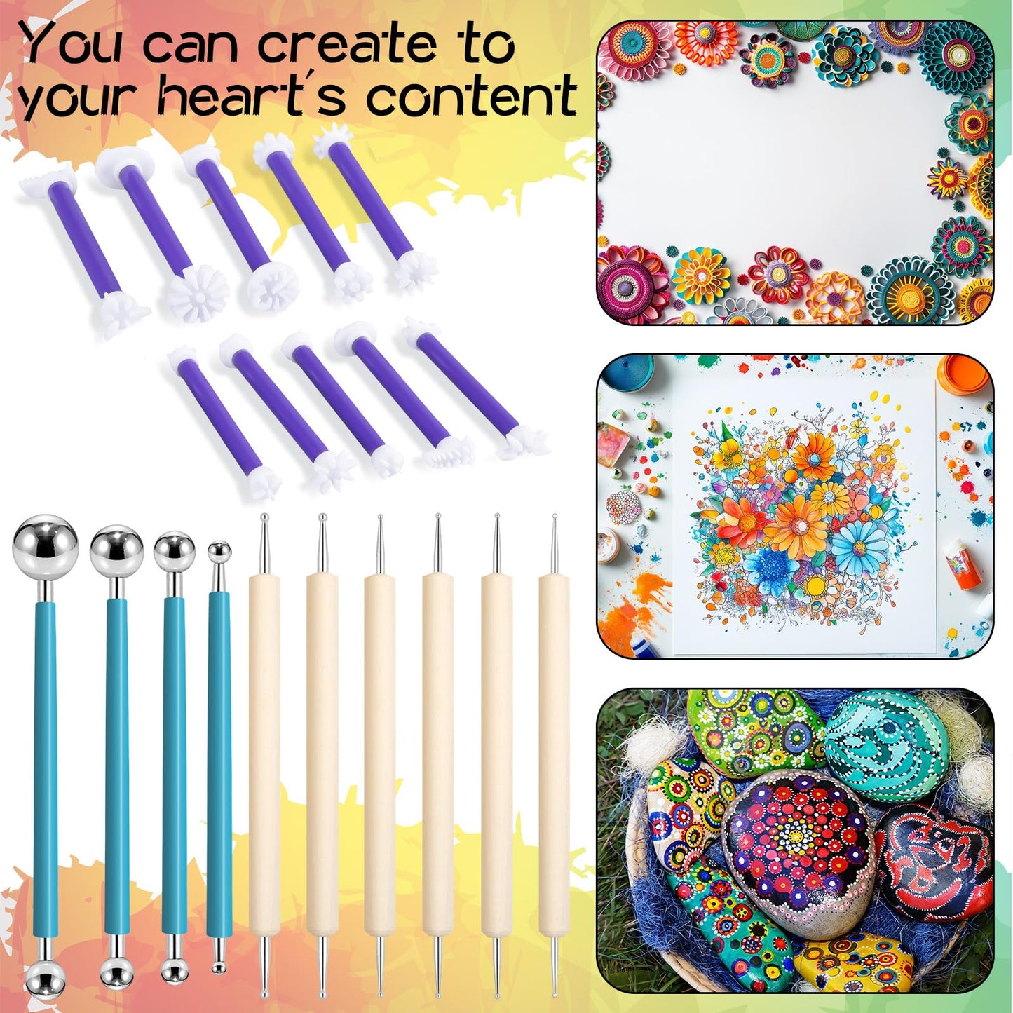 Lanties 20 Pcs Dotting Tools for Painting Flower Petal 20 Shapes Dotting Pens Mandala Dot for Canvas Embossing Tools