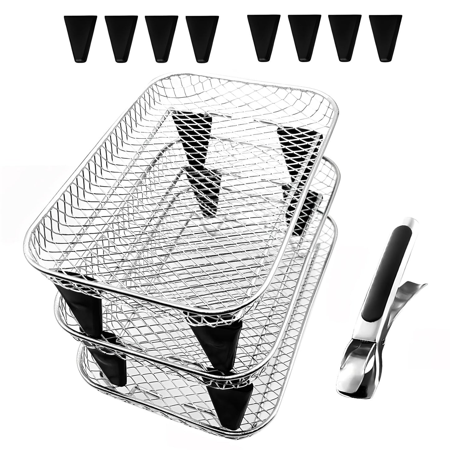 Upgrade 8inch Square Air Fryer Rack,Three Stacktable Dehydrator Rack,Square Air Fryer Accessories,Only Fit for Air fryer which inner size ≥8.7 inch(Square)