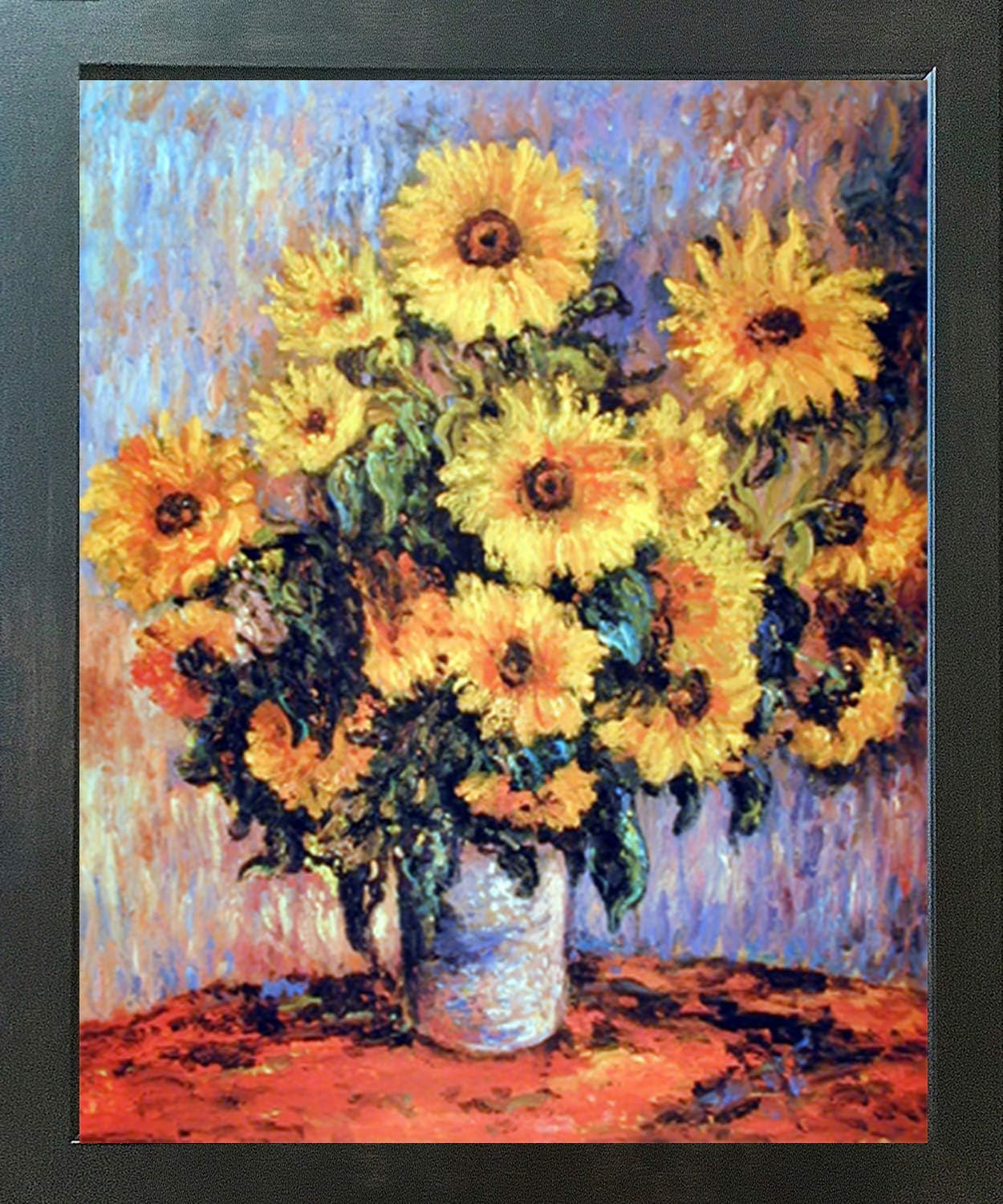 Impact Posters Gallery Framed Wall Decor Claude Monet Sunflowers Flower Espresso Art Print