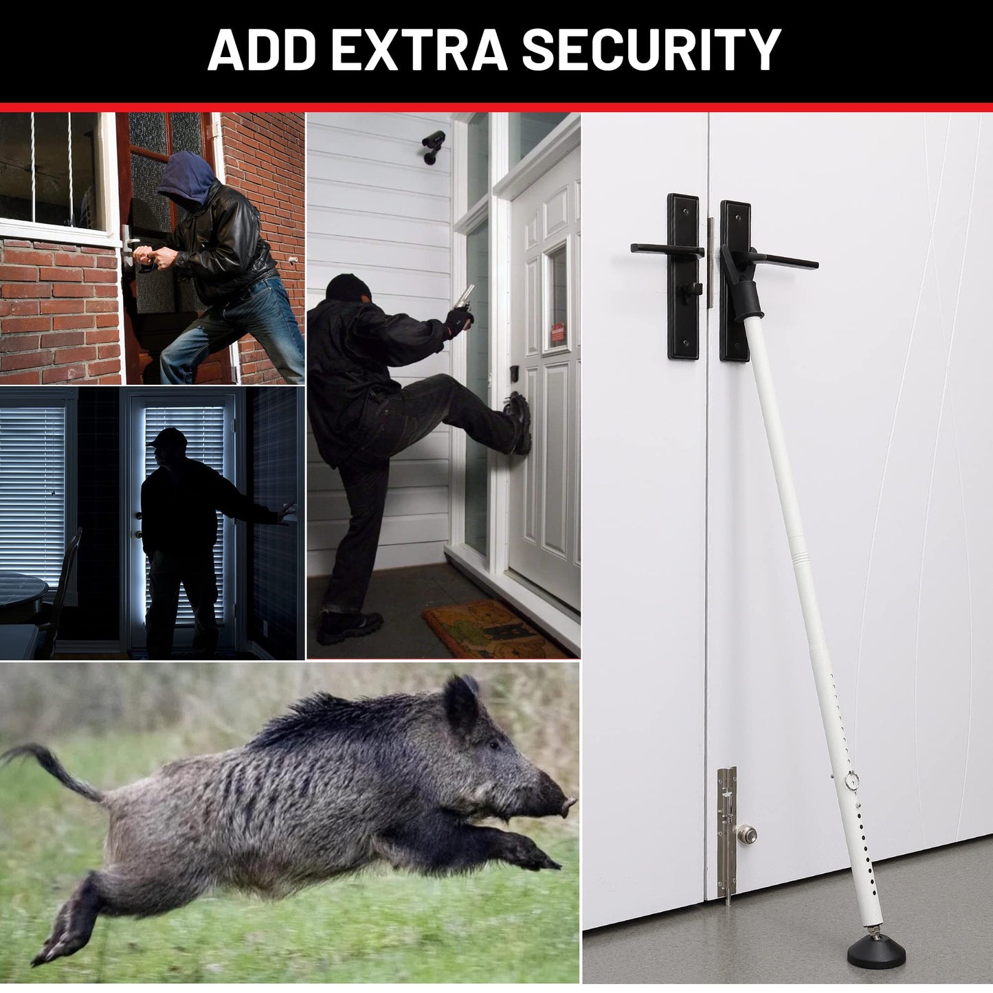 Keplrend Heavy Duty Door Jammer Security Bar - Adjustable Sliding Door Security Bar - Door Stoppers - White