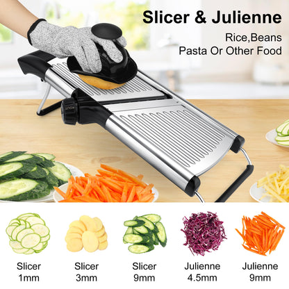 Mandoline Slicer for Kitchen, Adjustable mandoline food slicer， Stainless Steel vegetable slicer with a pair of Gloves
