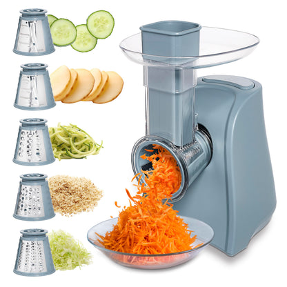 COOK WITH COLOR 5-in-1 Electric Slicer, 150W Food Prep Machine – Cheese Shredder, Fine & Coarse Graters, Potato Grater, Vegetable Slicer, Fruit, Salad Shooter, Compact Design For Bowl Prep, Blush
