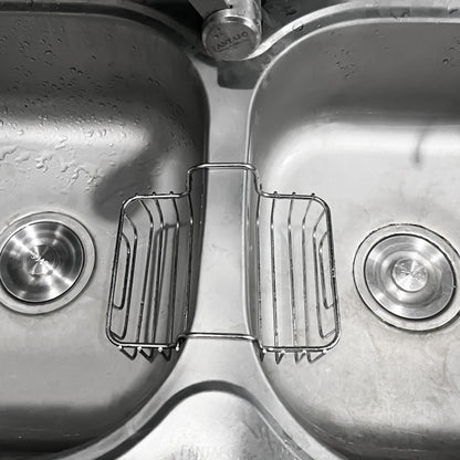 BuleVina Stainless Steel Sponge Holder for Kitchen Sink - Never Rust Hanging Saddle Double for Soap Kitchen Sink Caddy 2.2 inch, Rustproof Organizer for Dishwashing and Brush Drying