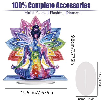 Diamond Painting Kits for Adults Beginners, 5D Full Drill Yoga Crystal Art Desktop Ornament, DIY Single Sided Home Office Desk Decor, Creative Craft Gift Set with Tools