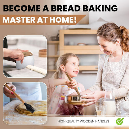 Danish Dough Whisk Kit for Sourdough, 4 Pcs Bread Making Tools with Whisk, Bench Scraper, Bread Lame & Brush