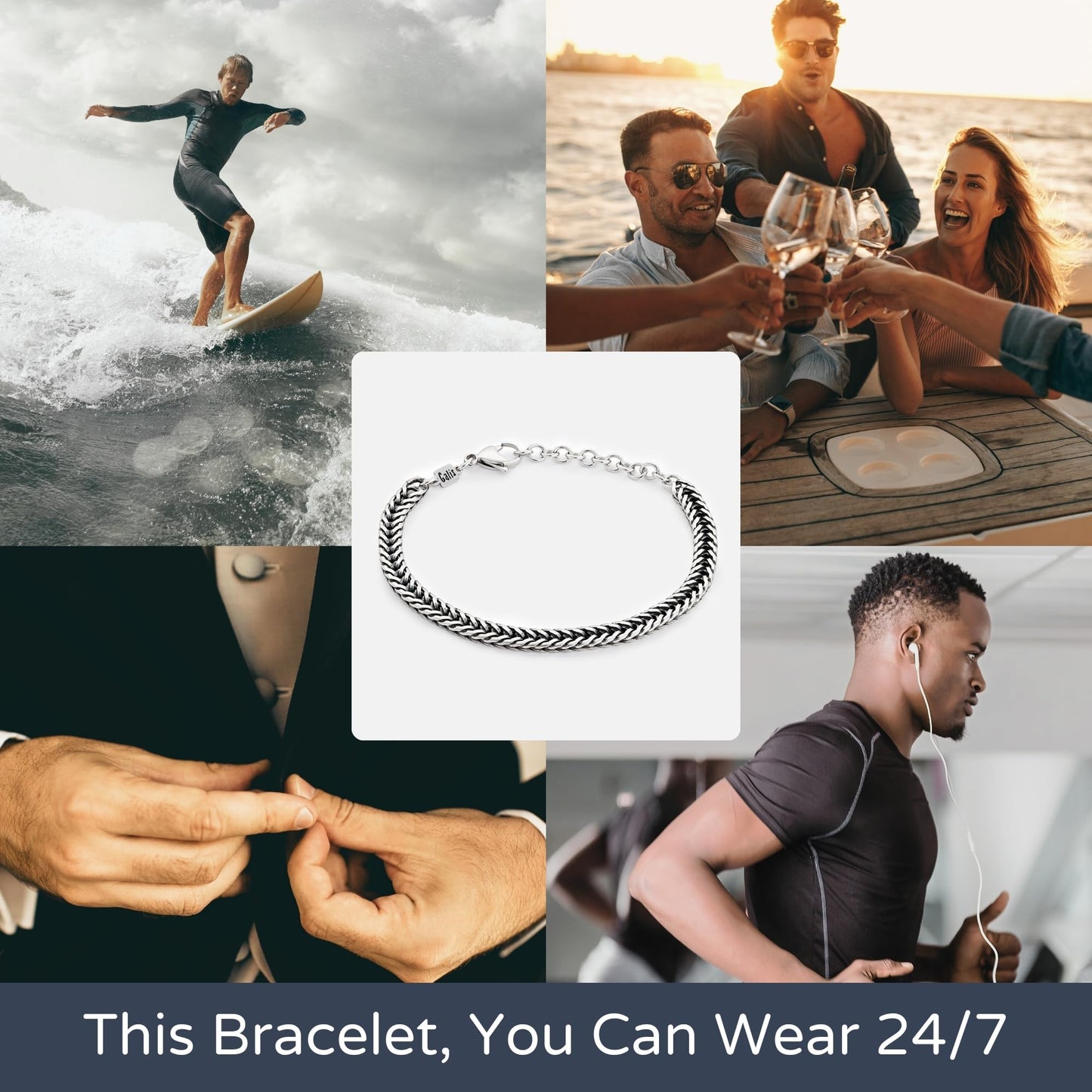 Galis Chain Bracelets For Men - Premium Stainless Steel Mens Bracelet, Silver Plated Non Tarnish Bracelet - This Snake Chain, Stylish Gifts For Him 7.5"