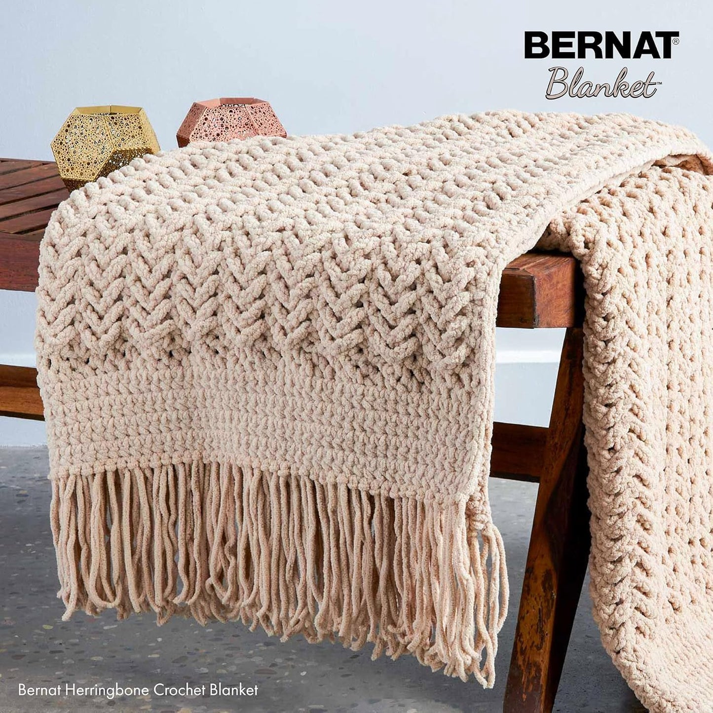 Bernat Blanket Super Bulky Acrylic Yarn - 2 Pack of 300g/10.5oz #6 Chunky Chenille Heavy Weight Yarn for Knitting and Crocheting, Amigurumi, Thick Blankets (Almond, 220 Yards 2-Pack)