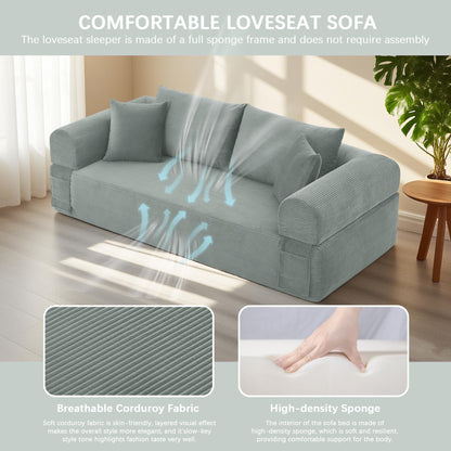 83" Modern Sofa in a Box, No Assembly Oversized 3 Seater 28" Deep Seat Cloud Sofa Bed Couch with 4 Furry Pillows & Corduroy Fabric, Boneless Couch with Side Storage Pockets for Living Room, Light grey
