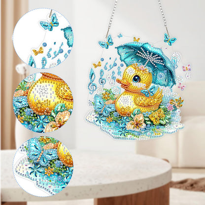 QENSPE Diamond Painting Art Hanging Kits for Adults, 5D Yellow Duck Diamond Paingting Ornaments with Chain, DIY Butterfly Crystal Window Pendants for Home Wall Decor Double Sided Gift 8X8 inch