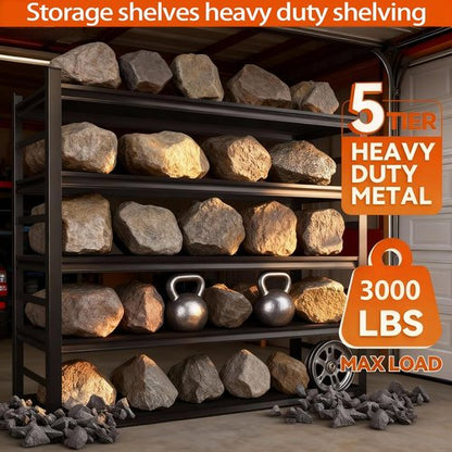 **Regine Switzerland Heavy-Duty Metal Garage Shelving Unit - 5-Tier Adjustable Storage, 3000 lbs Capacity, Black, 72"**