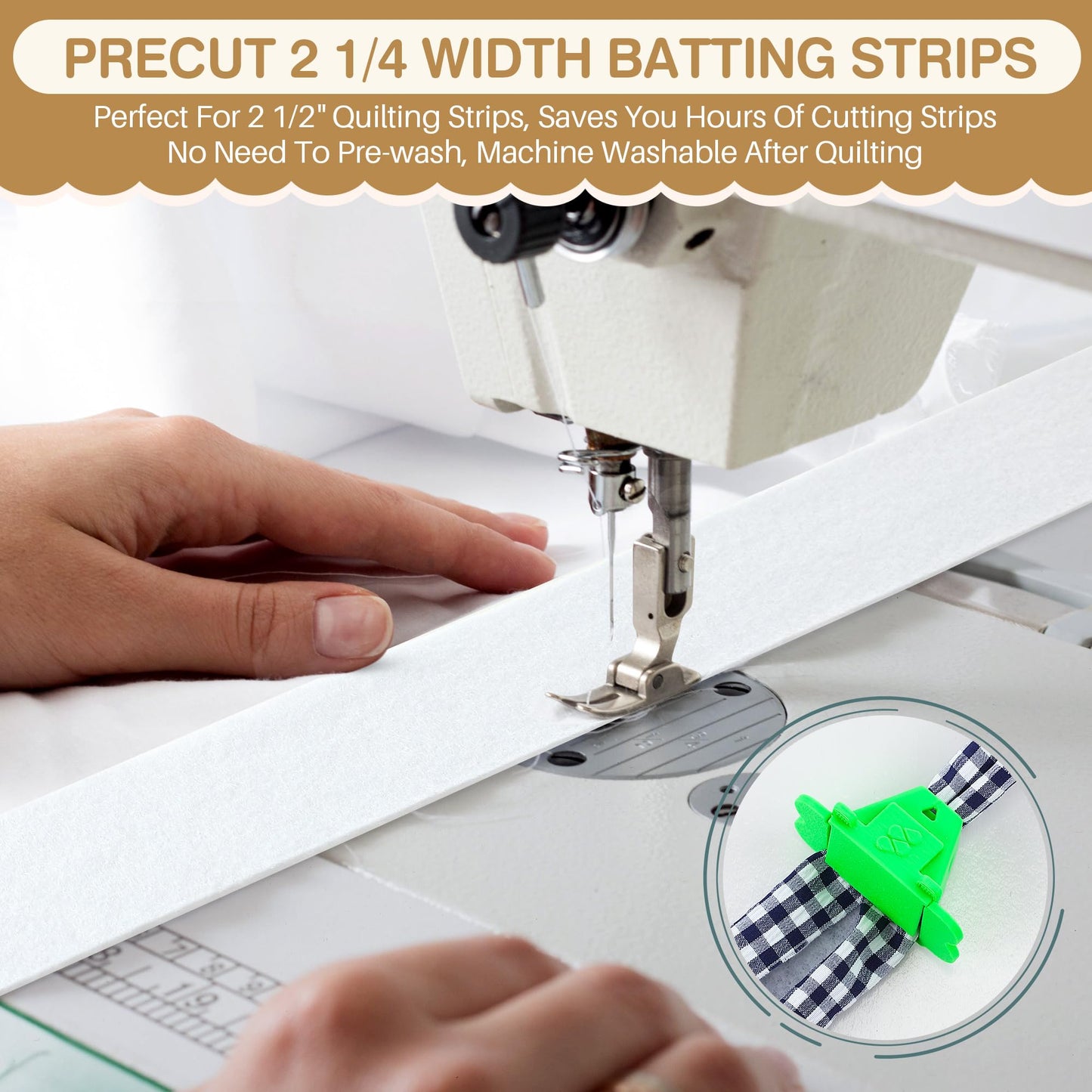Ceoighe Fabric Roll Batting Strips with Tube Maker, 2 Rolls 100 Yards Total, 2 1/4 Inch Cotton Blend Quilt Batting for Quilting, Rugs, Braided Mats, DIY Sewing Projects