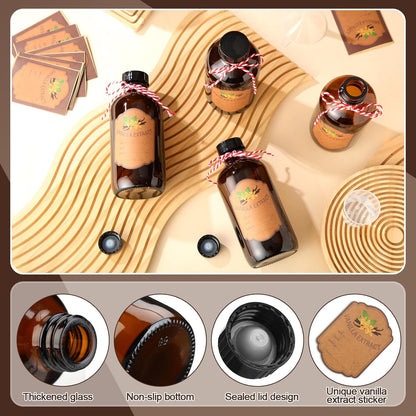 12 Pack 8 oz (8 oz) ProSuites Amber Vanilla Extract Bottles Vanilla Glass Bottles for Vanilla Extract Homemade Amber