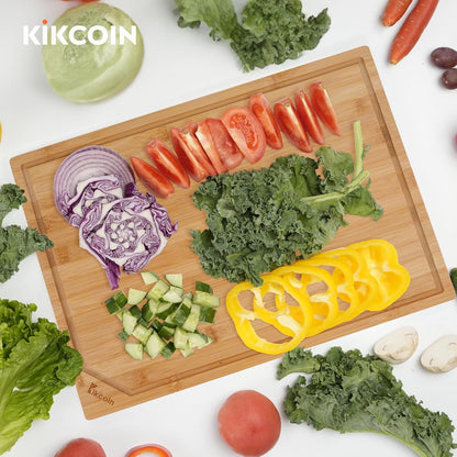 2418 Kikcoin Bamboo Cutting Boards for Kitchen, Wooden Healthy Cutting Boards for Charcuterie, Vegetables, Cheese