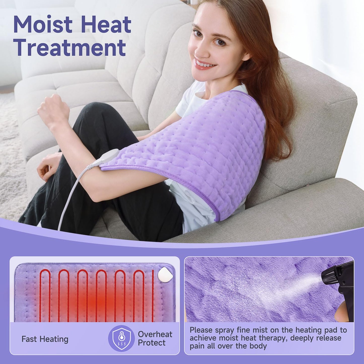 Heating Pad for Back, Large Heating Pads for Body Muscle Pain Cramps Relief, 6 Heat Settings Machine Washable Electric Heating Pad, Birthday Christmas Gifts for Women Mom