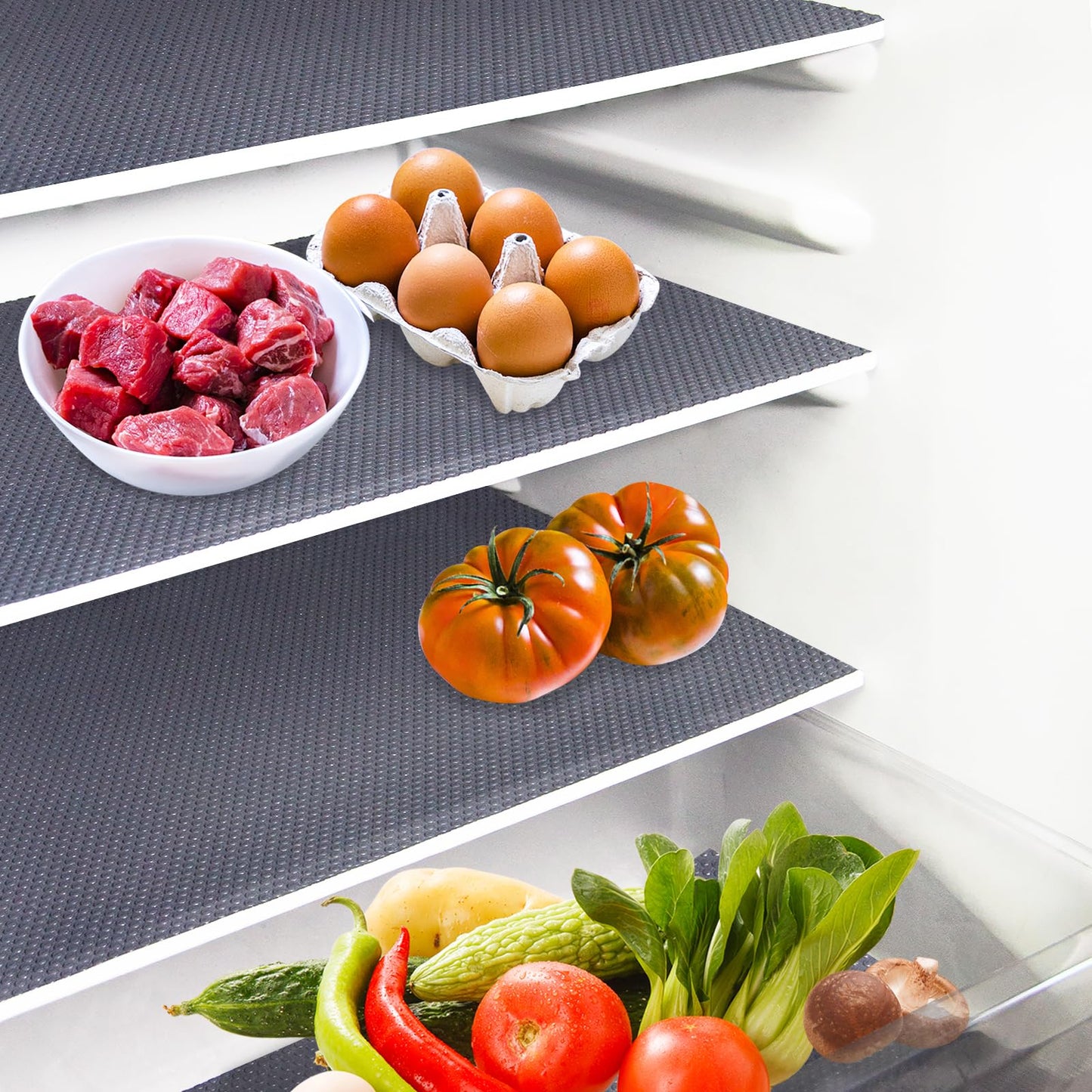 Daixers 10Pcs Refrigerator Liners, Washable Fridge Liner Shelf Mats Refrigerator Pads for Cupboard Cabinet Drawer Home Kitchen Accessories Organization (Grey)