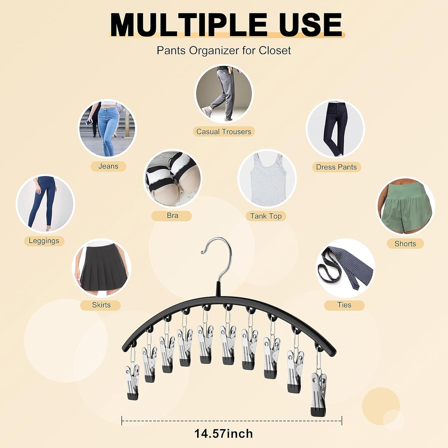 Legging Organizer for Closet, Metal Yoga Pants Hangers with 10 Clips, Space Saving, Black