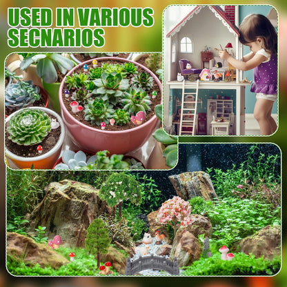 GGSTDDUP 65 Pcs Fairy Garden Accessories Mini Resin Animals Figures Miniature Table and Chairs Bridge Mushroom Pond Fence Moss Bonsai Landscape Ornaments Kit for Garden DIY Craft