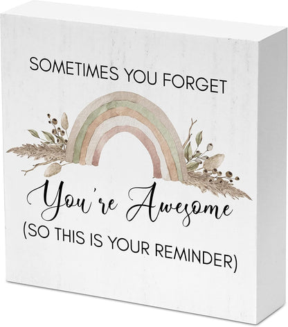 Reminder(TongMu-04) Boho Rainbow Theme Inspirational Desk Decor Wooden Box Sign - Motivational Table Sign For Kids Room
