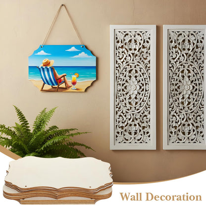 48 Pcs Unfinished Hanging Wood Sign Blank with Ropes, Wooden Plaque Hanging Rectangle Sign Slices Banners Ornament Wall Art Farmhouse Wooden Signs for Door Wall Art Decoration