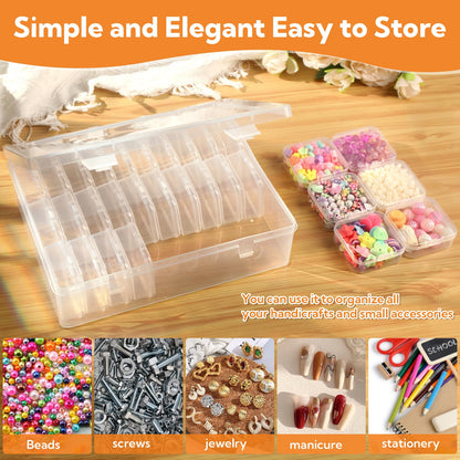 124 Pack Bead Organizer Box, Transparent Small Plastic Containers (4 Large Boxes and 120 Small Boxes), Bead Organizers and Storage with Blank Stickers for Bracelet Making DIY Jewelry Craft Nail