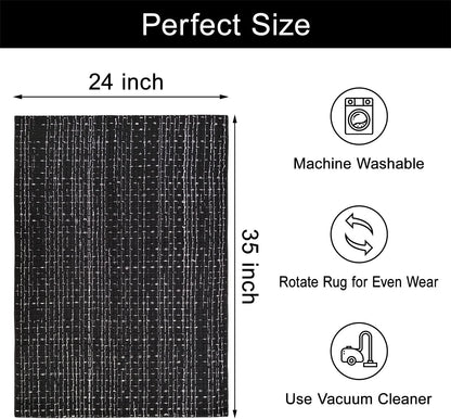 Small Boho Rug 2 x 3 Cotton Washable Rugs, Black White Kitchen Runner for Indoor Outdoor Farmhouse Area Carpet