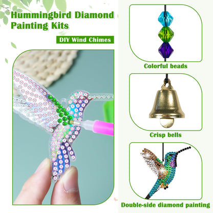 Vcekract Hummingbird Diamond Painting Wind Chimes, Suncatcher Double-Sided Diamond Art Kits for Adults, Adult Craft Kits for Garden Decor