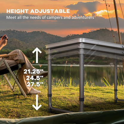 8ft Portable Beer Pong Table with Adjustable Legs, Folding Camping Table, Aluminum Picnic Table, for Party, Travel, BBQ, Beach, Blue and White