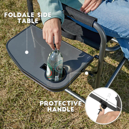 TIMBER RIDGE Aluminum Oversized Camping Chair, Lightweight Portable Directors Chair with Side Table Detachable Side Pocket for Outdoor Camping, Lawn, Picnic, Support 400lbs Black 2 Pack