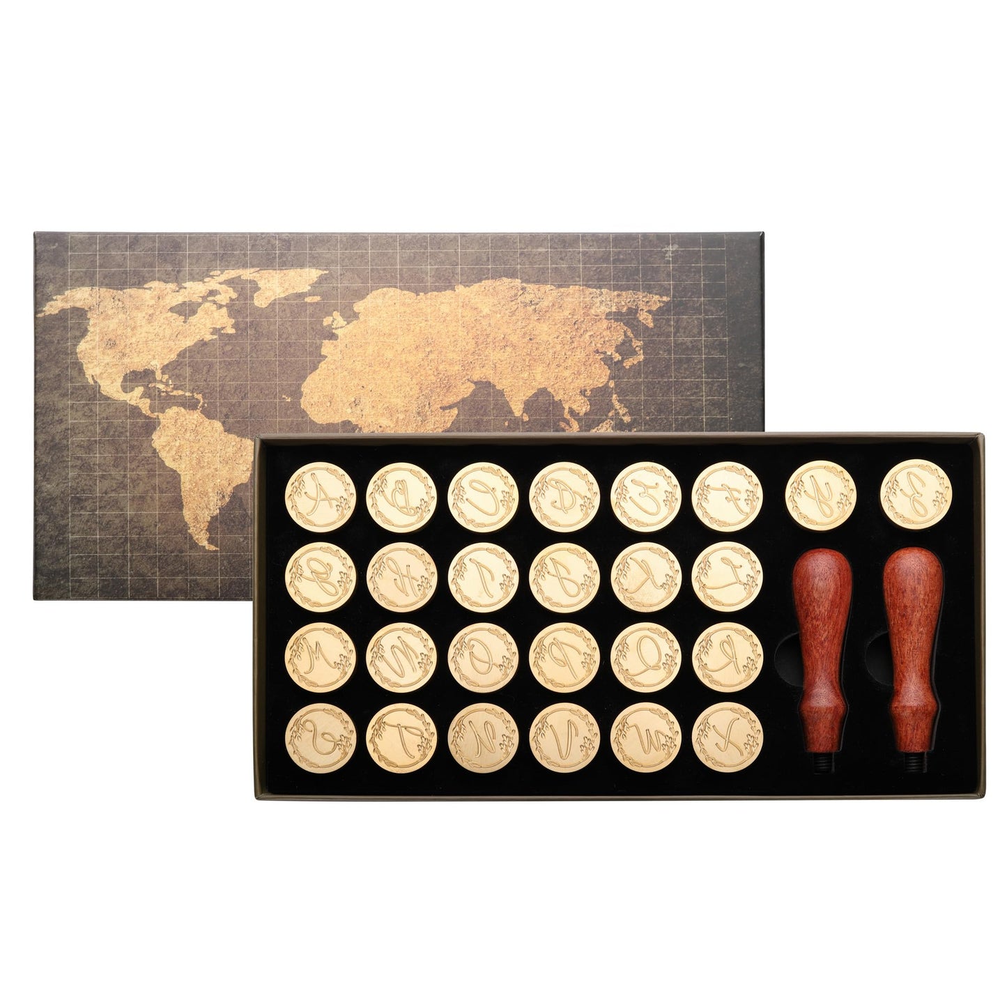 Yoption 26 Letters A-Z Initial Alphabet Wax Seal Stamp Kit, Vintage Handwritten Letter Sealing Wax Stamp with 2pcs Wooden Handles (A-Z)