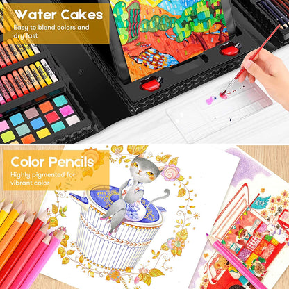 iBayam 251-Pack Art Supplies, Drawing Arts Kits for Kids Teens Adult - Travel Art Set Case with Double Sided Trifold Easel, Drawing Pad, Coloring Book, Scratch Paper, Gifts Idea for Girls Boys Artist