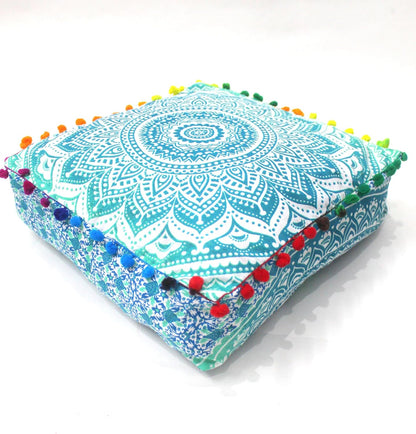 16" CRAFT KALA Green Ombre Large Hippie Mandala Meditation Floor Ottoman Pillow Cushion Pouf Cover Square Poufs